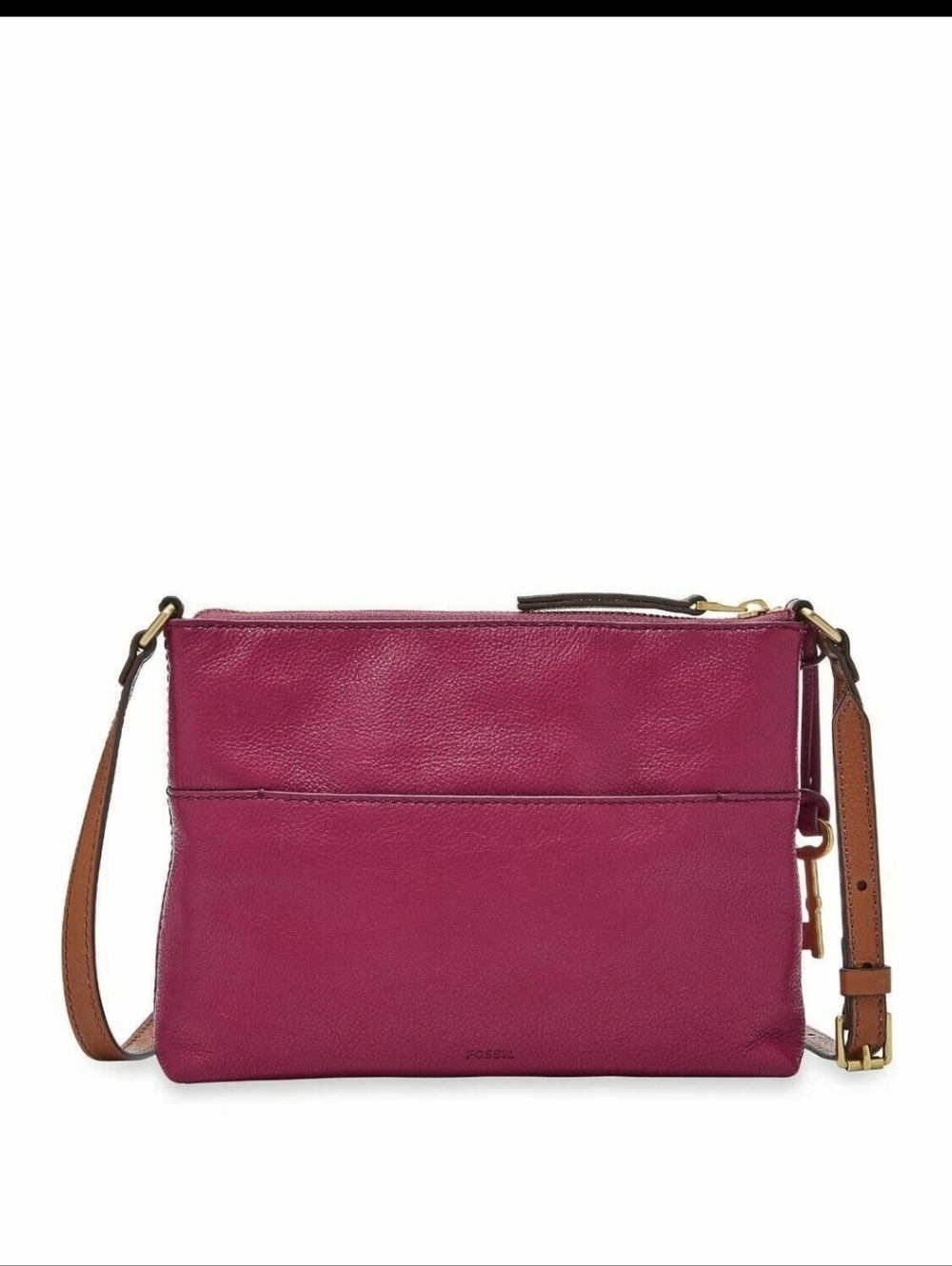Fossil Fiona Small Crossbody Bag Wine Burgundy Leather Gold Key Charm Gec